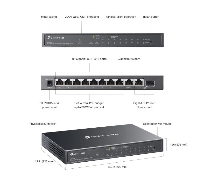 TP-Link Omada ES210GMP - 10-Poorts GbE PoE+ Switch, 123W PoE budget – foto 6
