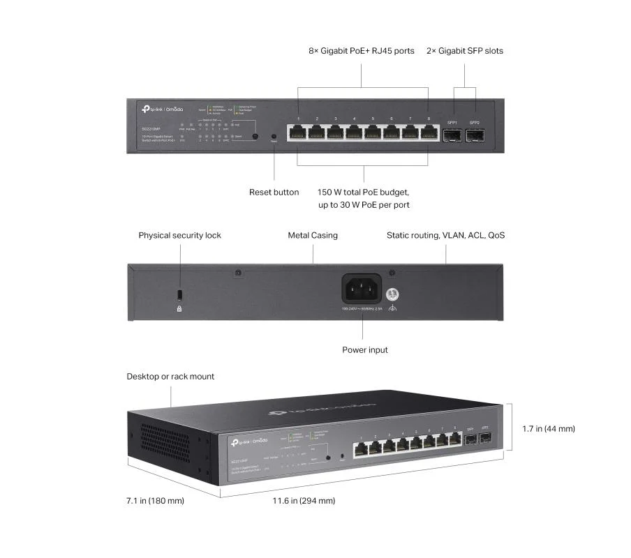 TP-Link Omada TL-SG2210MP - 10-poorts GbE PoE switch, 150W PoE budget – foto 4