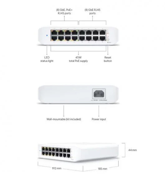 Ubiquiti UniFi Switch Lite - 16 poort, 45W PoE budget – foto 6